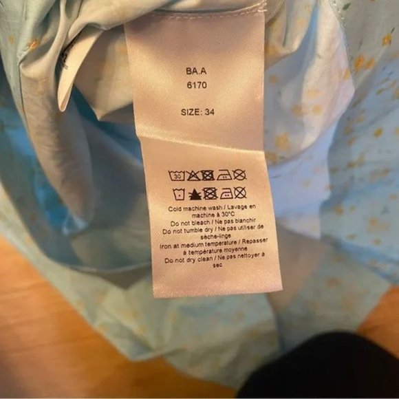 Ganni Smocked Corydalis Blue Printed Cotton Poplin Mini Dress - Picture 6 of 6